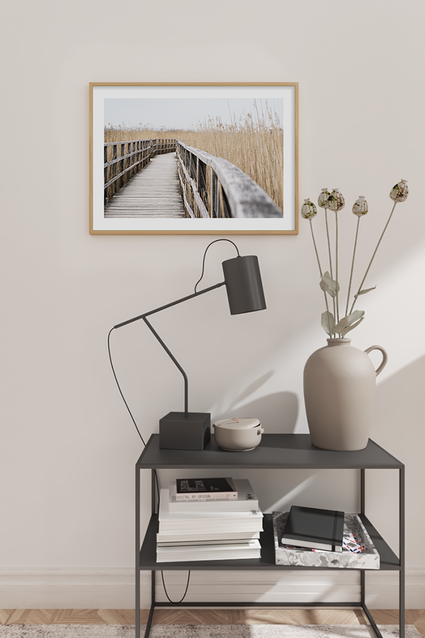 Wooden Bridge in Hay Field Poster