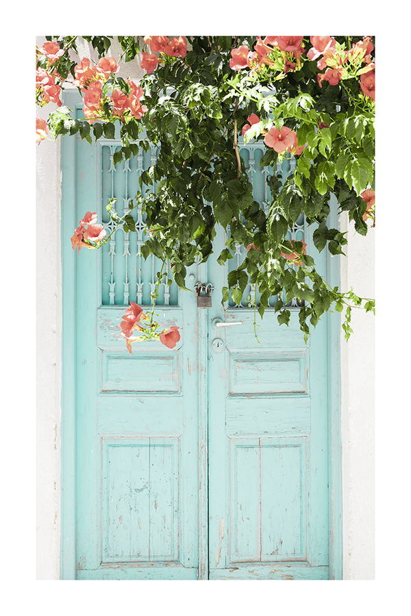 Blue Door Covered by Flower Poster