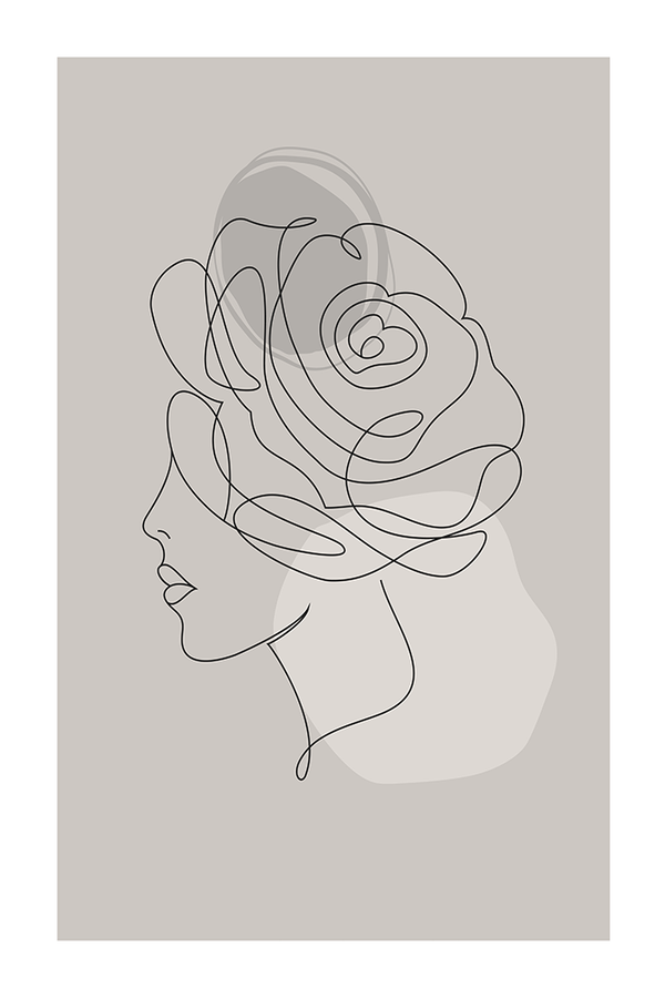 Floral Profile Face Line Art