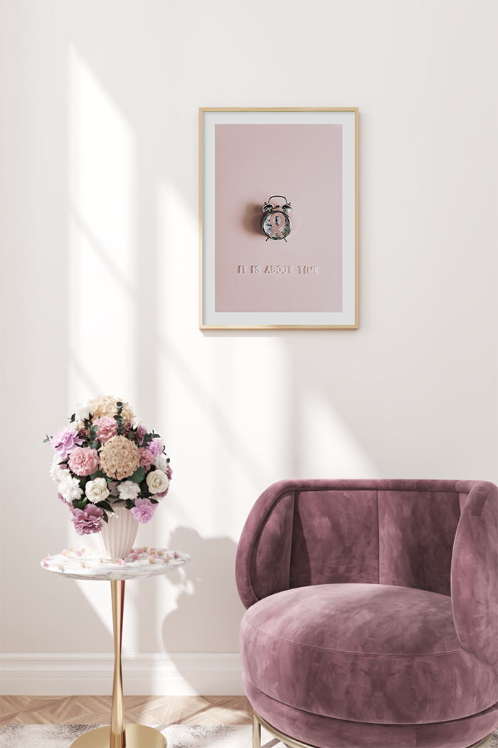 Alarm Clock on Pink Wall Poster