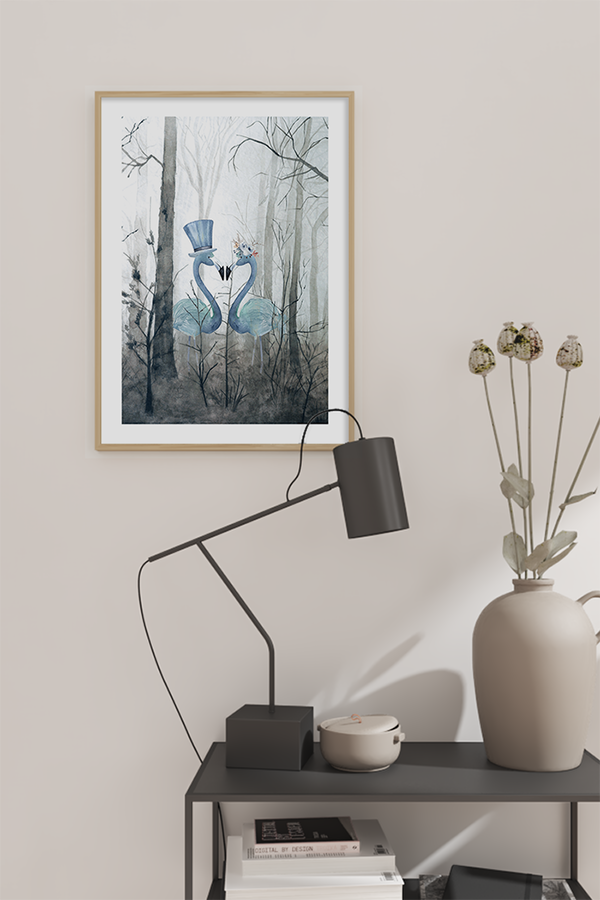 Blue Watercolor Flamingo Poster