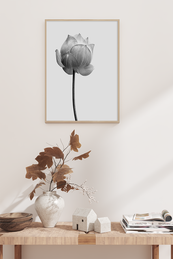 Black and White Lotus Poster