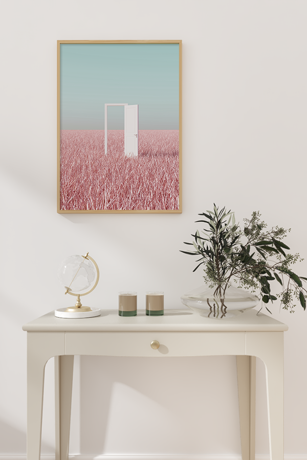 Pink Field White Door Poster