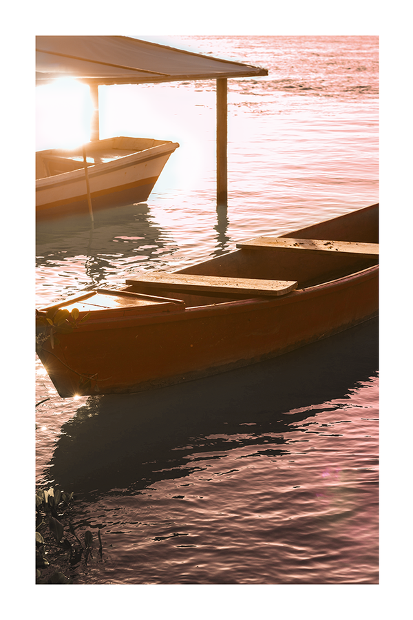 Wooden Boat on Lake Poster