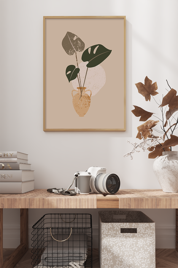 Leaves in Vase Illustration Poster